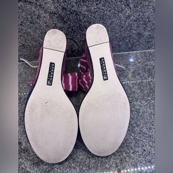 Sperry Red and White Nautical Wedge Sandals - Picture 5 of 5